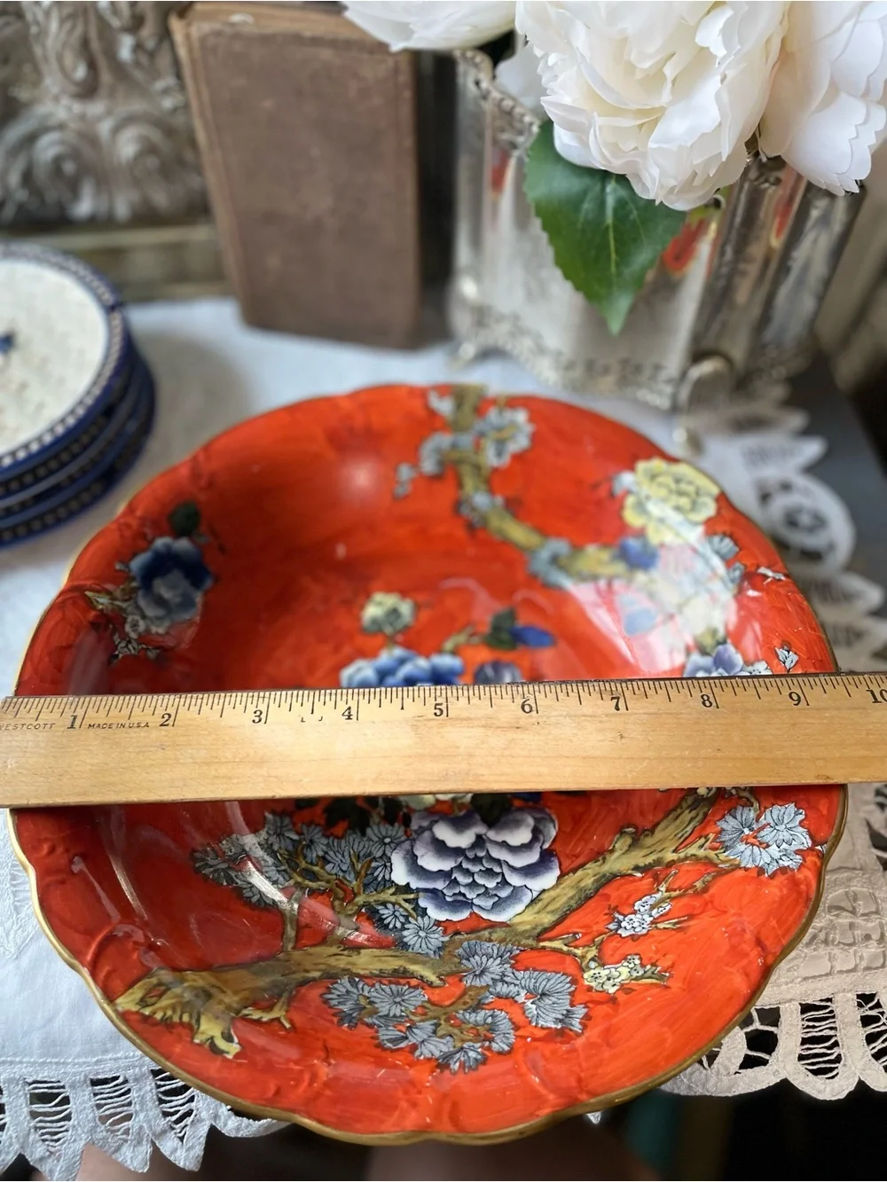 Antique Corona Ware Corea orange floral  bowl S. Hancock & Sons Stoke on Trent S